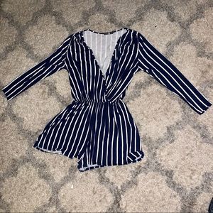 Boohoo+ Navy Striped Romper
